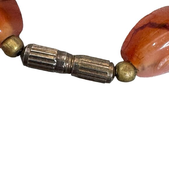 Vintage Beggars Bead Chunky Multi Gemstone Beaded Necklace Brass Accents 27" - Picture 3 of 7